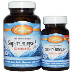 Carlson Labs, Super Omega·3 Gems, Fish Oil Concentrate, 1000 mg